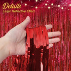 2 Pack Red Fringe Backdrop, 3.2x8.2ft Shining Foil Tinsel Curtains, Birthday Party Decorations Door Streamers, alternate view