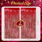2 Pack Red Fringe Backdrop, 3.2x8.2ft Shining Foil Tinsel Curtains, Birthday Party Decorations Door Streamers, alternate view