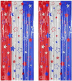 2 Pack Red Silver Blue Foil Curtain Streamer Decorations in 4th of July