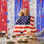 2 Pack Red Silver Blue Foil Curtain Streamer Decorations in 4th of July, alternate view 5