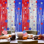 2 Pack Red Silver Blue Foil Curtain Streamer Decorations in 4th of July, alternate view 6