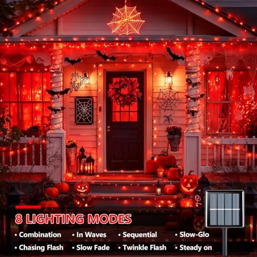 2 Pack Red Solar Halloween Lights, Each 33ft 100 LED Solar String Lights Outdoor Waterproof, 8 Modes Solar, alternate view 2