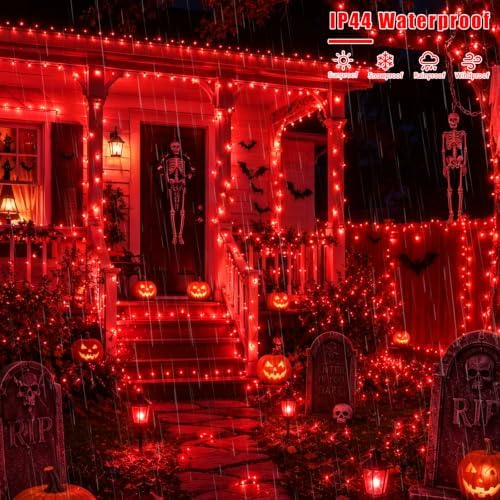 2 Pack Red Solar Halloween Lights, Each 33ft 100 LED Solar String Lights Outdoor Waterproof, 8 Modes Solar, alternate view 3