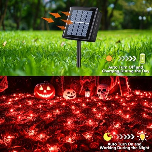 2 Pack Red Solar Halloween Lights, Each 33ft 100 LED Solar String Lights Outdoor Waterproof, 8 Modes Solar, alternate view 4