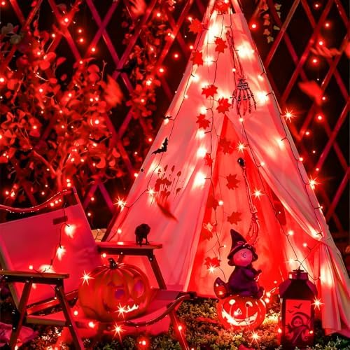 2 Pack Red Solar Halloween Lights, Each 33ft 100 LED Solar String Lights Outdoor Waterproof, 8 Modes Solar, alternate view 6