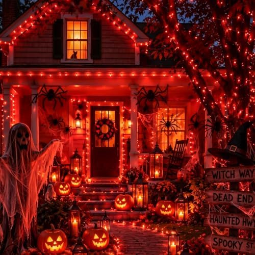 2 Pack Red Solar Halloween Lights, Each 33ft 100 LED Solar String Lights Outdoor Waterproof, 8 Modes Solar, alternate view 7
