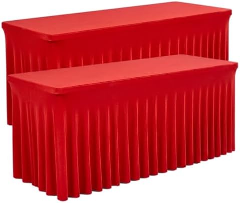 2 Pack Red Spandex Table Covers 6 Foot Fitted Stretchy in Red