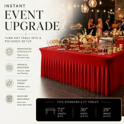 2 Pack Red Spandex Table Covers 6 Foot Fitted Stretchy in Red, alternate view 2