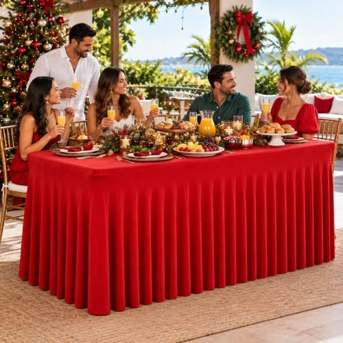 2 Pack Red Spandex Table Covers 6 Foot Fitted Stretchy in Red, alternate view 4