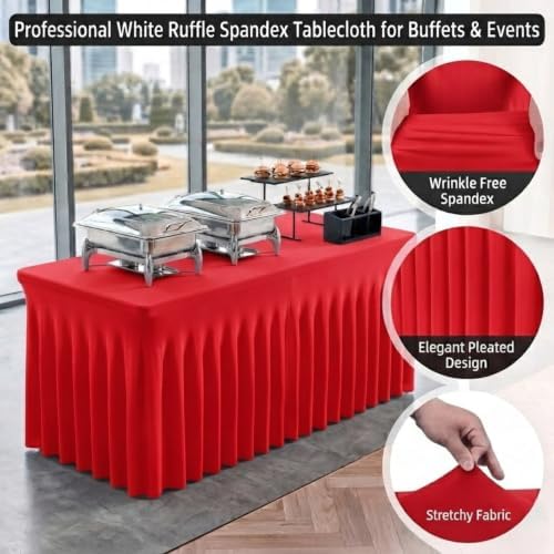 2 Pack Red Spandex Table Covers 6 Foot Fitted Stretchy in Red, alternate view 5