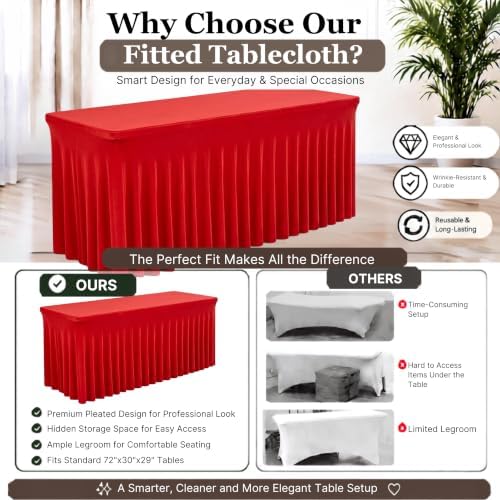 2 Pack Red Spandex Table Covers 6 Foot Fitted Stretchy in Red, alternate view 6