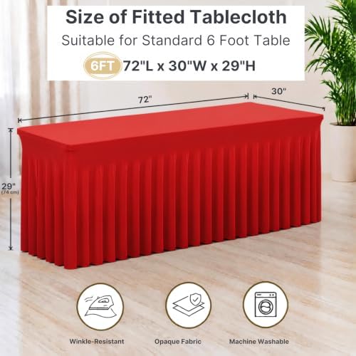 2 Pack Red Spandex Table Covers 6 Foot Fitted Stretchy in Red, alternate view 7