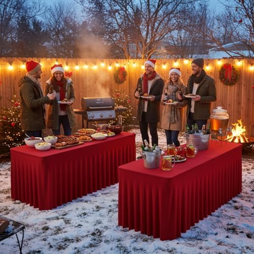 2 Pack Red Tablecloths Spandex Table Covers 4ft for Christmas Decor in 24x48 Inch| 2 Pack in Red, alternate view 3