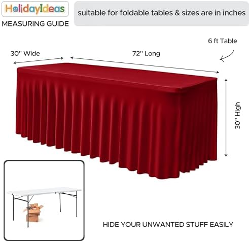 2 Pack Red Tablecloths Spandex Table Covers 6ft for Christmas Decor in 30x72 Inch| 2 Pack in Red, alternate view 5
