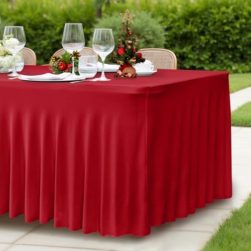 2 Pack Red Tablecloths Spandex Table Covers 6ft for Christmas Decor in 30x72 Inch| 2 Pack in Red, alternate view 6
