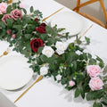 2 Pack Red White Rose Garland, 11.2 Ft Artificial Flower Vines for Decor in Mix Red