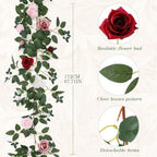 2 Pack Red White Rose Garland, 11.2 Ft Artificial Flower Vines for Decor in Mix Red, alternate view 2