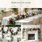 2 Pack Red White Rose Garland, 11.2 Ft Artificial Flower Vines for Decor in Mix Red, alternate view 4
