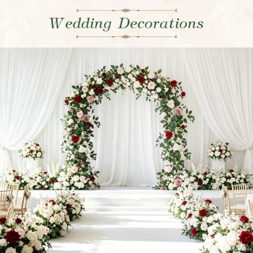 2 Pack Red White Rose Garland, 11.2 Ft Artificial Flower Vines for Decor in Mix Red, alternate view 5