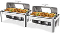 2 Pack Roll Top Chafing Dish Buffet Set, 9 Quart Rectangular Stainless Steel Chafer for Catering, Buffet Servers