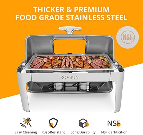 2 Pack Roll Top Chafing Dish Buffet Set, 9 Quart Rectangular Stainless Steel Chafer for Catering, Buffet Servers, alternate