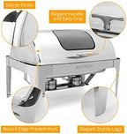 2 Pack Roll Top Chafing Dish Buffet Set, 9 Quart Rectangular Stainless Steel Chafer for Catering, Buffet Servers, alternate