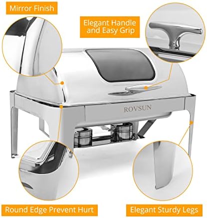 2 Pack Roll Top Chafing Dish Buffet Set, 9 Quart Rectangular Stainless Steel Chafer for Catering, Buffet Servers, alternate