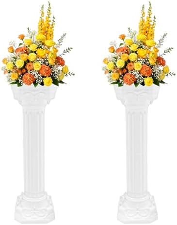 2-Pack Roman Column Wedding Pillars, White Pedestal Stands for Ceremony