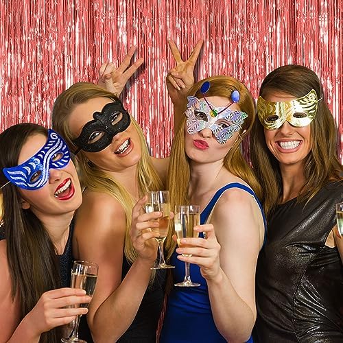2 Pack Rose Gold Fringe Curtain Backdrop Birthday Bachelorette Party Decorations Metallic Tinsel Streamers Foil, alternate