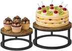 2 Pack Rustic Round Cake Stand Set, 10/12 Inch Cupcake Pedestal Stands in Black