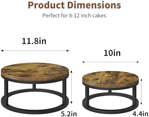2 Pack Rustic Round Cake Stand Set, 10/12 Inch Cupcake Pedestal Stands in Black, alternate view 2