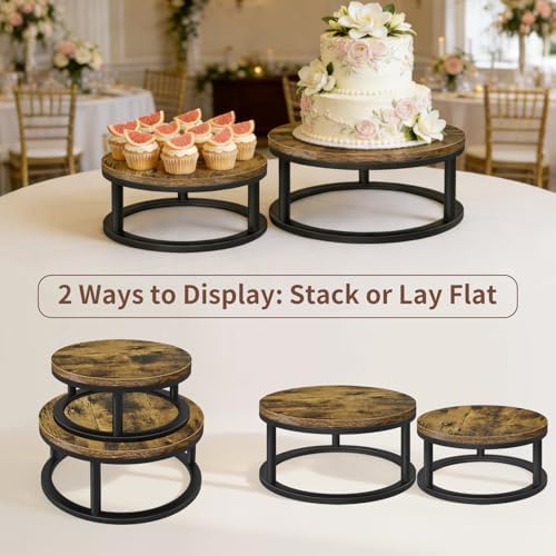 2 Pack Rustic Round Cake Stand Set, 10/12 Inch Cupcake Pedestal Stands in Black, alternate view 3