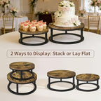 2 Pack Rustic Round Cake Stand Set, 10/12 Inch Cupcake Pedestal Stands in Black, alternate view 3