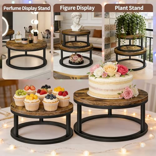 2 Pack Rustic Round Cake Stand Set, 10/12 Inch Cupcake Pedestal Stands in Black, alternate view 5
