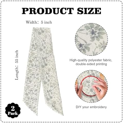 2 Pack Sage Green Floral Wreath Sashes for Front Door, Matching Chinoiserie Scroll Ribbon Pair, 55 Inch Cream, alternate view