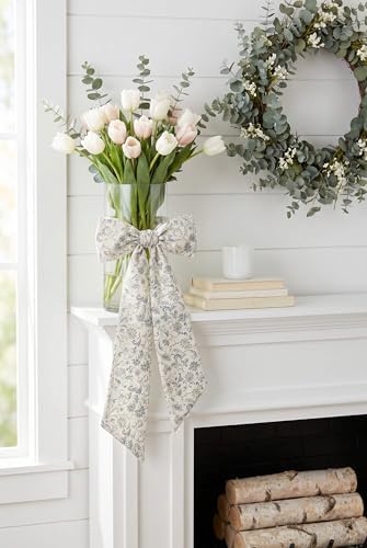 2 Pack Sage Green Floral Wreath Sashes for Front Door, Matching Chinoiserie Scroll Ribbon Pair, 55 Inch Cream, alternate view