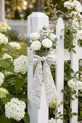 2 Pack Sage Green Floral Wreath Sashes for Front Door, Matching Chinoiserie Scroll Ribbon Pair, 55 Inch Cream, alternate view
