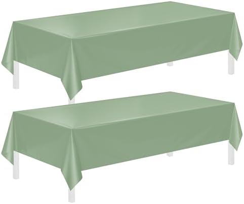 2 Pack Sage Green Tablecloths,54"x108" Plastic Table Cloth Disposable for Rectangle Tables, Sage Green Table