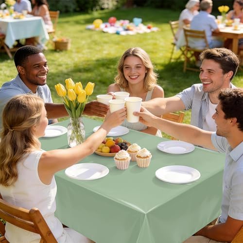 2 Pack Sage Green Tablecloths,54"x108" Plastic Table Cloth Disposable for Rectangle Tables, Sage Green Table, alternate view