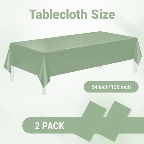 2 Pack Sage Green Tablecloths,54"x108" Plastic Table Cloth Disposable for Rectangle Tables, Sage Green Table, alternate view