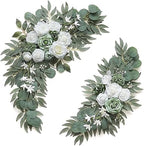 2-Pack Sage Green & White Wedding Flower Swag Set, Large: 35.43"L x 14.56"W, Small: 24.80"L x 12.99"W