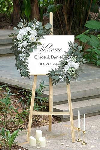 2-Pack Sage Green & White Wedding Flower Swag Set, Large: 35.43"L x 14.56"W, Small: 24.80"L x 12.99"W, alternate view 2