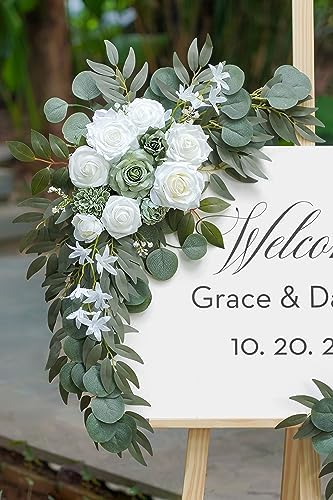 2-Pack Sage Green & White Wedding Flower Swag Set, Large: 35.43"L x 14.56"W, Small: 24.80"L x 12.99"W, alternate view 4