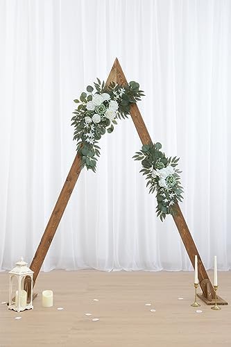 2-Pack Sage Green & White Wedding Flower Swag Set, Large: 35.43"L x 14.56"W, Small: 24.80"L x 12.99"W, alternate view 6
