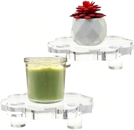2 Pack Scalloped Acrylic Risers for Diaplay, Thick Clear Pedestal Stands Candle Tray Riser, Double as Tabletop