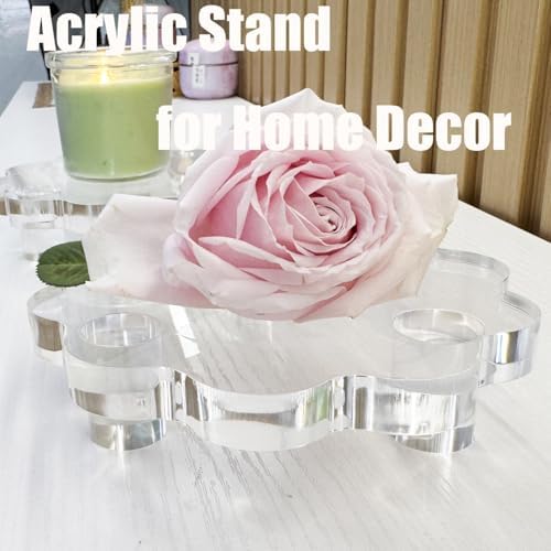2 Pack Scalloped Acrylic Risers for Diaplay, Thick Clear Pedestal Stands Candle Tray Riser, Double as Tabletop, alternate
