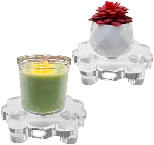 2 Pack Scalloped Acrylic Risers for Diaplay, Thick Clear Pedestal Stands Candle Tray Riser, Double as Tabletop
