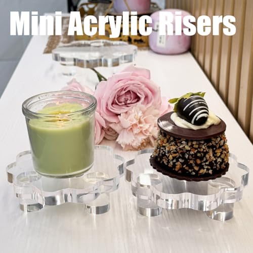 2 Pack Scalloped Acrylic Risers for Diaplay, Thick Clear Pedestal Stands Candle Tray Riser, Double as Tabletop, alternate