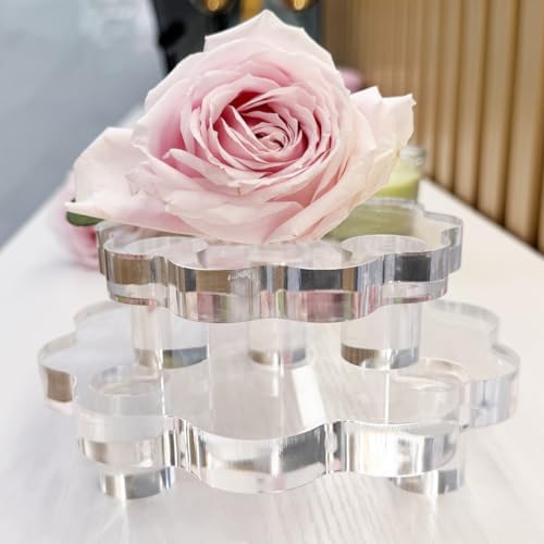 2 Pack Scalloped Acrylic Risers for Diaplay, Thick Clear Pedestal Stands Candle Tray Riser, Double as Tabletop, alternate