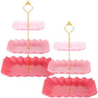 2 Pack Scalloped Cupcake Stand Dessert Plates Plastic Square Tiered Serving Stand Display Tower for Wedding